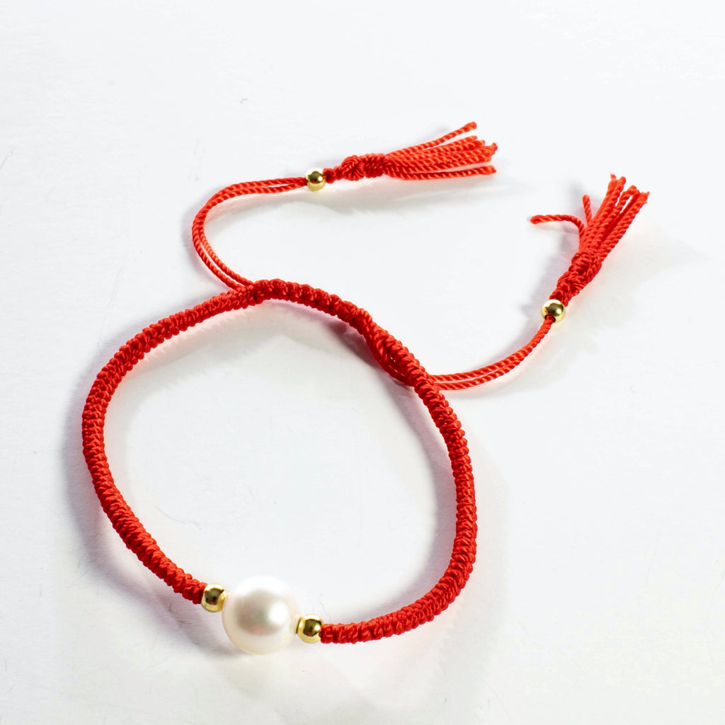 Red String Freshwater Pearl Bracelet - Gold or Silver
