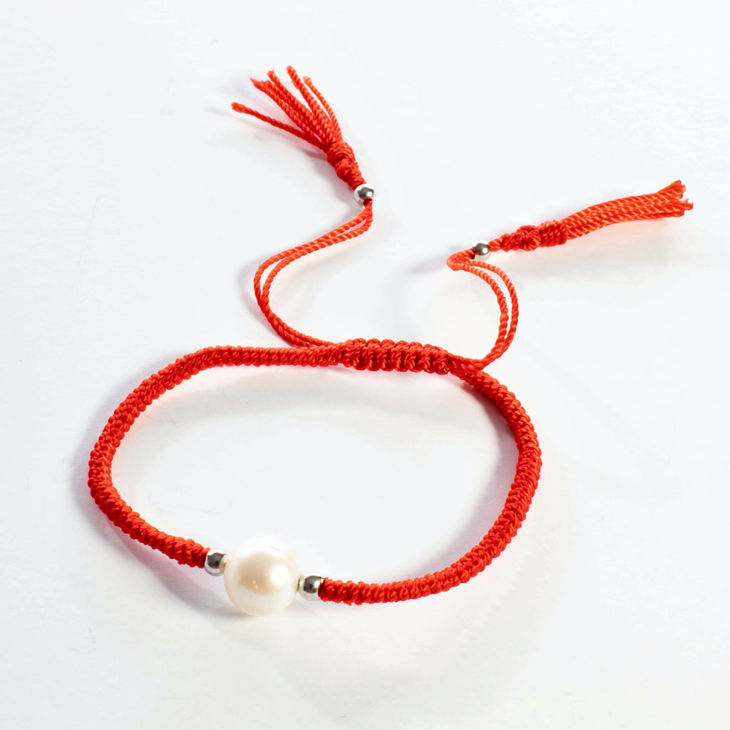 Red String Freshwater Pearl Bracelet - Gold or Silver