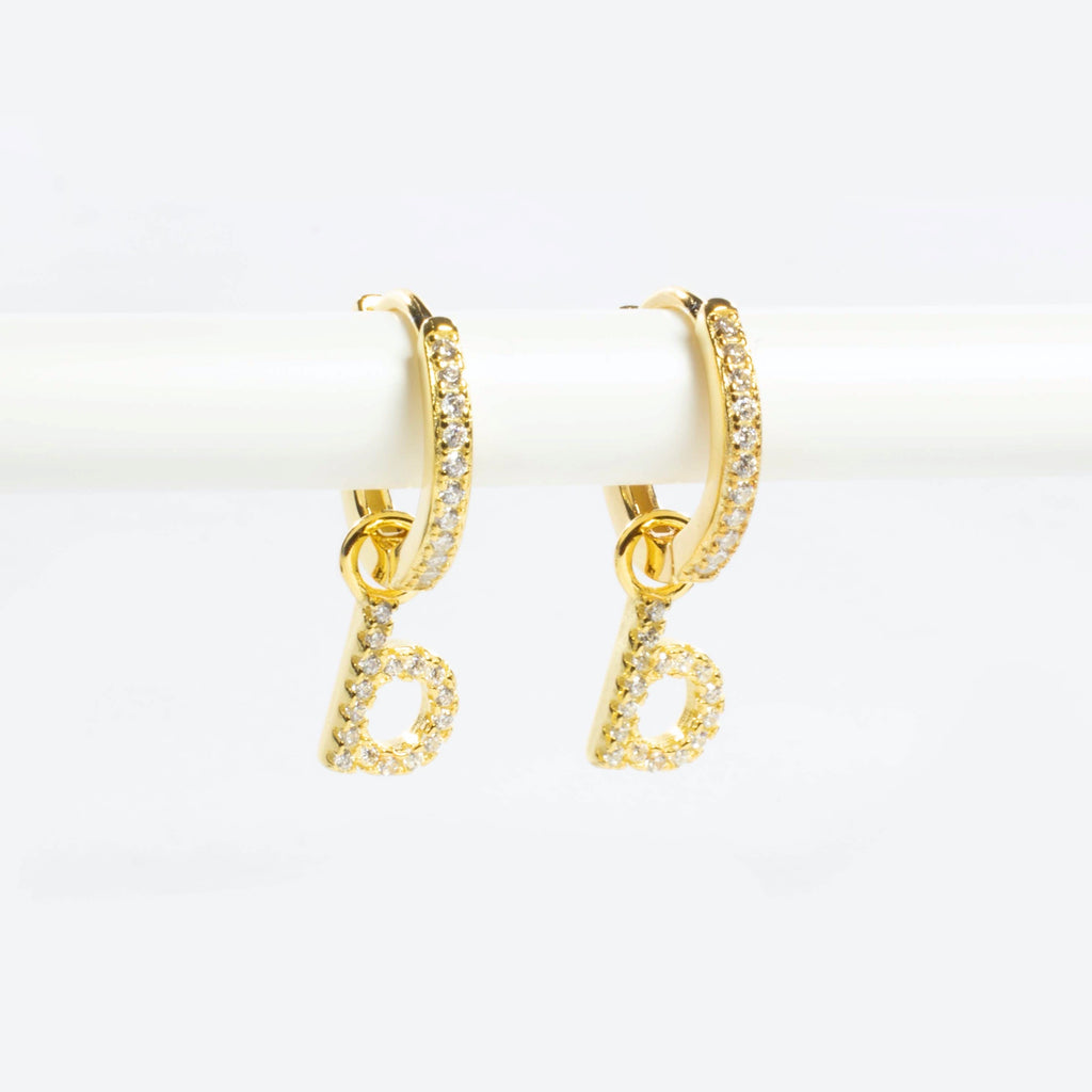 CZ Lowercase Initial Huggie Earring - Gold Or Silver