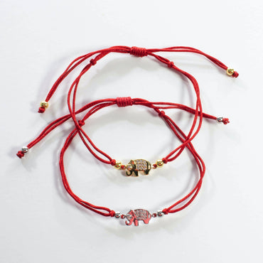 Red String Elephant Bracelet - Gold or Silver