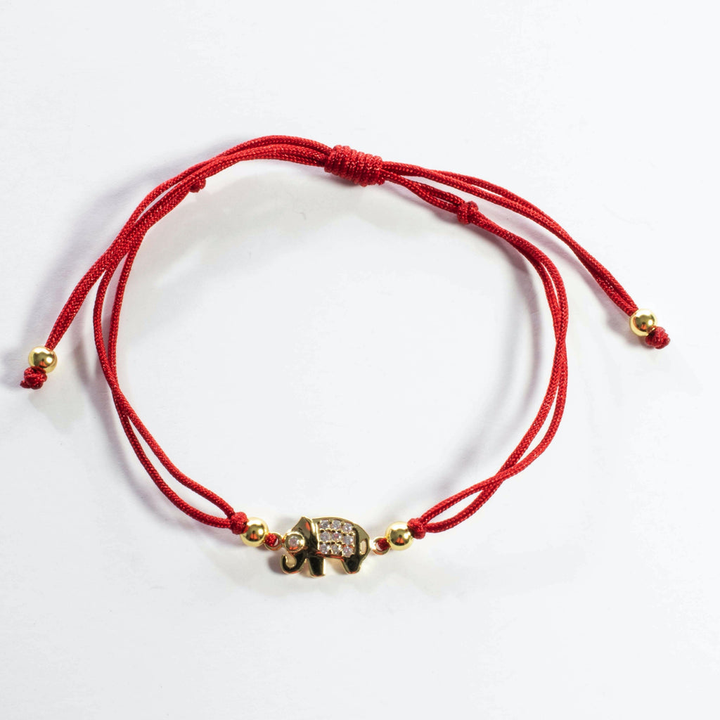 Red String Elephant Bracelet - Gold or Silver Gold