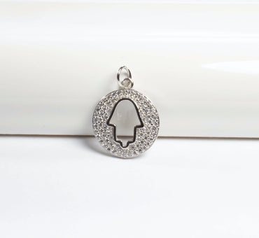 Pave CZ Round Hamsa Charm.-Charms-Balara Jewelry