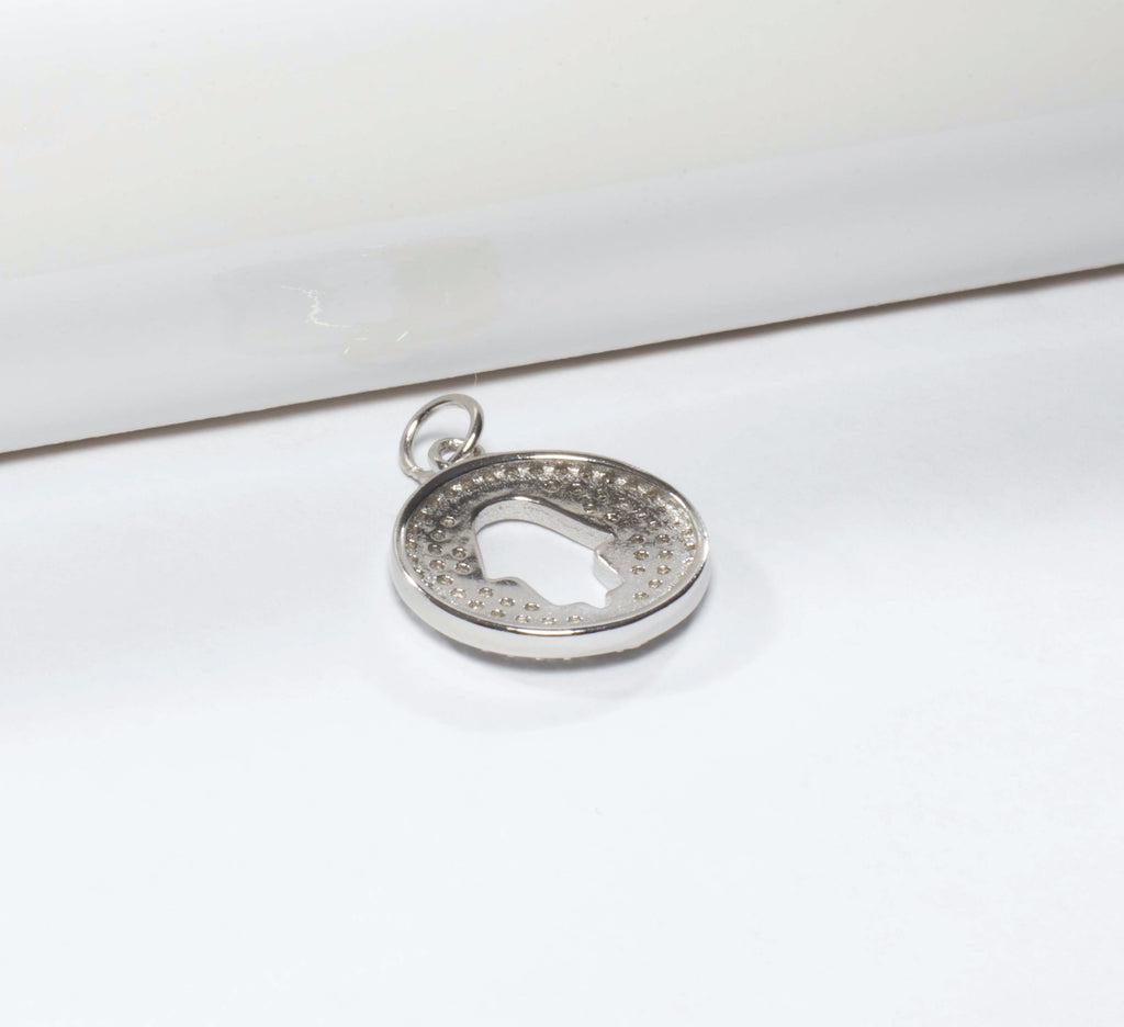 Pave CZ Round Hamsa Charm.-Charms-Balara Jewelry