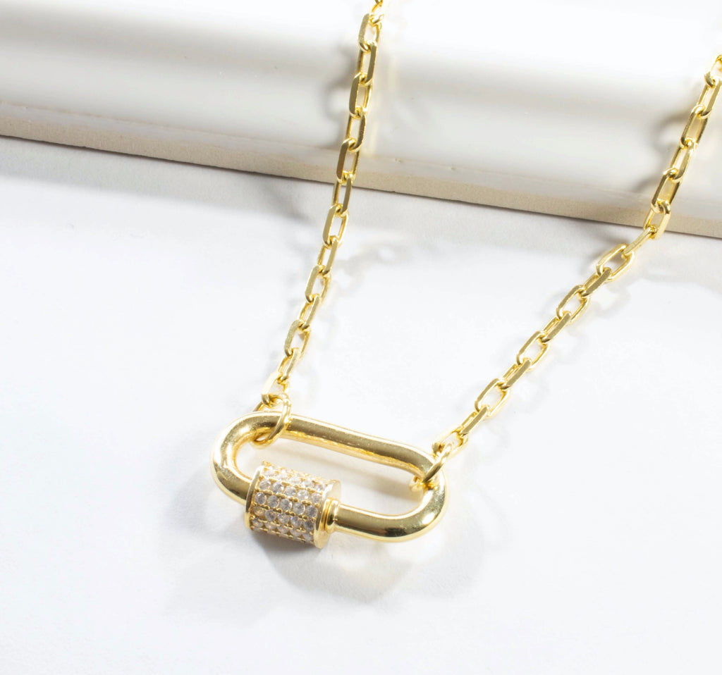 Link Chain Carabiner Lock Necklace - Gold
