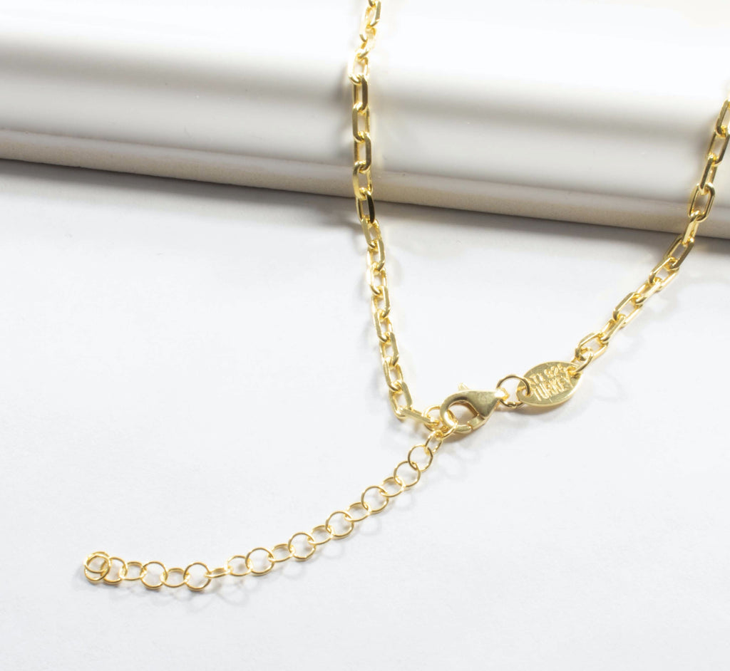 18k Yellow Gold Fancy Link Paperclip Necklace with Clover Pendant
