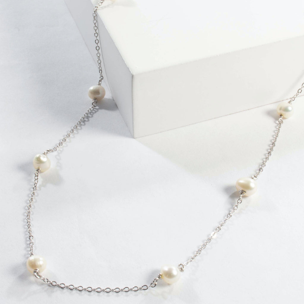 Multi Tiny Freshwater Pearl Necklace - Gold or Silver-Necklaces-Balara Jewelry
