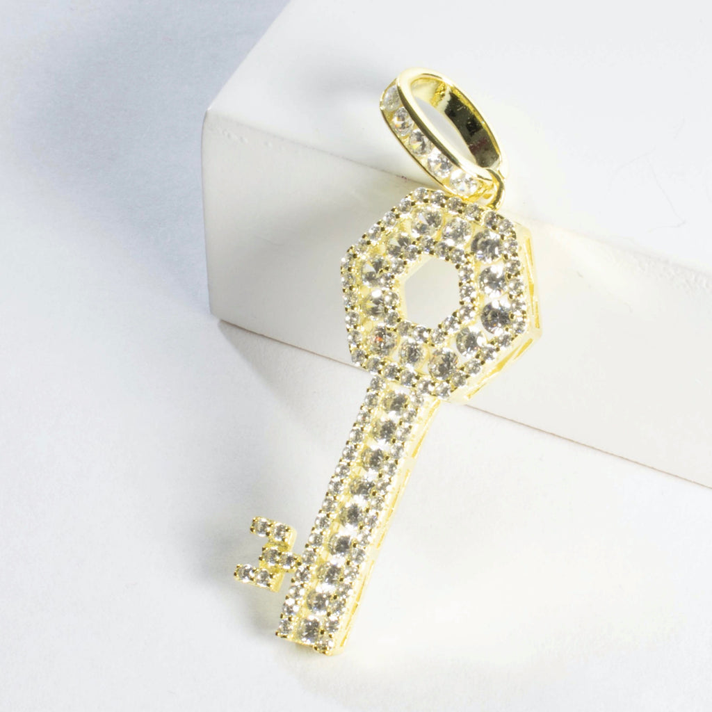 CZ Key Charm Pendant - Gold or Silver