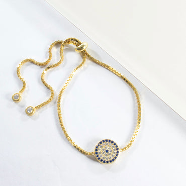 Adjustable Pave CZ Evil Eye Bracelet