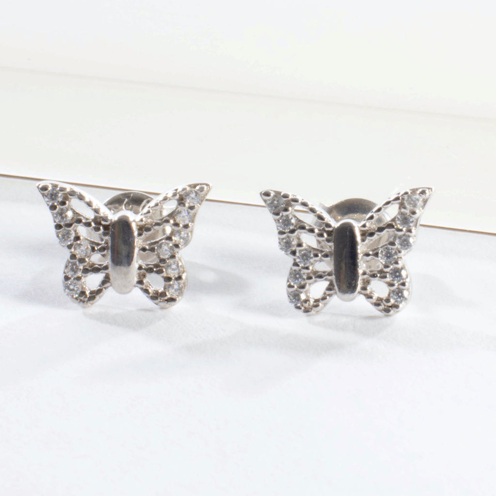 Butterfly CZ Stud Earrings - Gold or Silver - Girls & Teens
