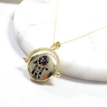Flip Flop Multicolor Hamsa Pendant Necklace-Necklaces-Balara Jewelry