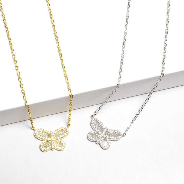 Sterling Silver CZ Butterfly Necklace - Gold or Silver-Necklaces-Balara Jewelry