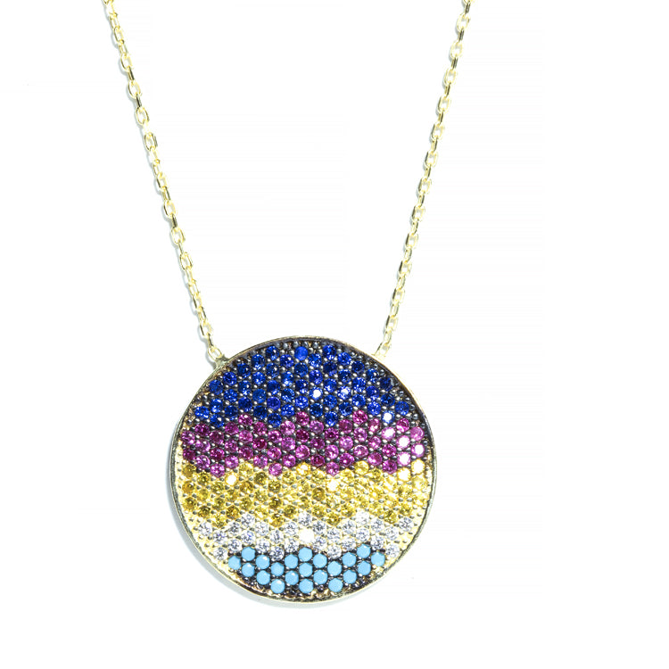 Multicolor Disc Pave Necklace-Necklaces-Balara Jewelry