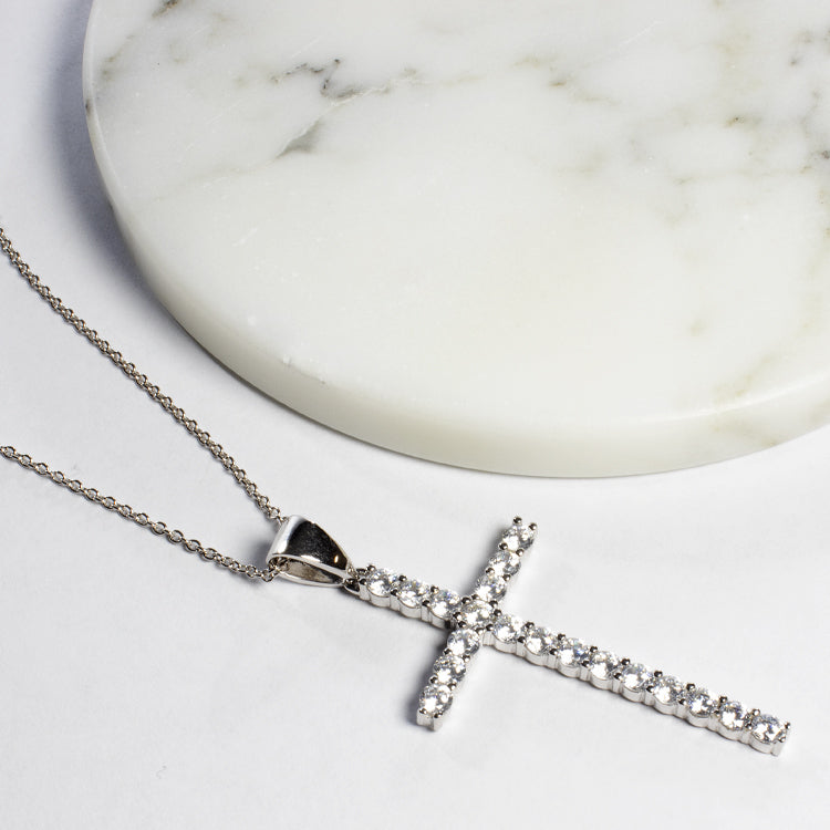 Cross CZ Pendant Necklace-Necklaces-Balara Jewelry