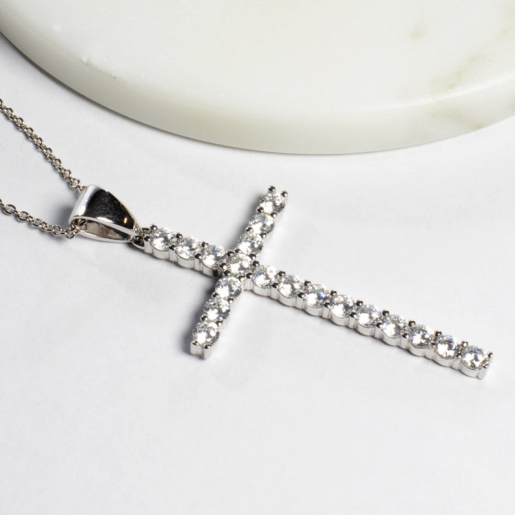 Cross CZ Pendant Necklace-Necklaces-Balara Jewelry