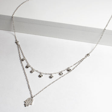 Double Chain Hamsa and CZ Layering Necklace-Necklaces-Balara Jewelry