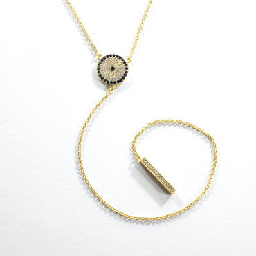 Evil Eye CZ Lariat Necklace - Gold