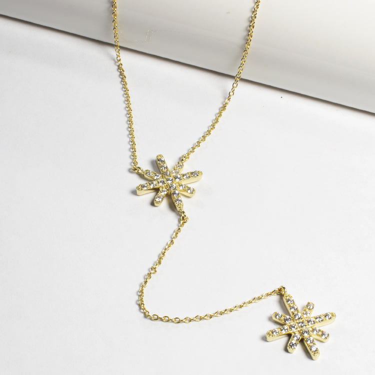 Double Starburst CZ Lariat Necklace-Necklaces-Balara Jewelry