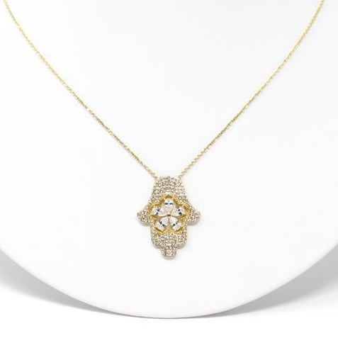 Sterling Silver CZ Hamsa Necklace-Necklaces-Balara Jewelry