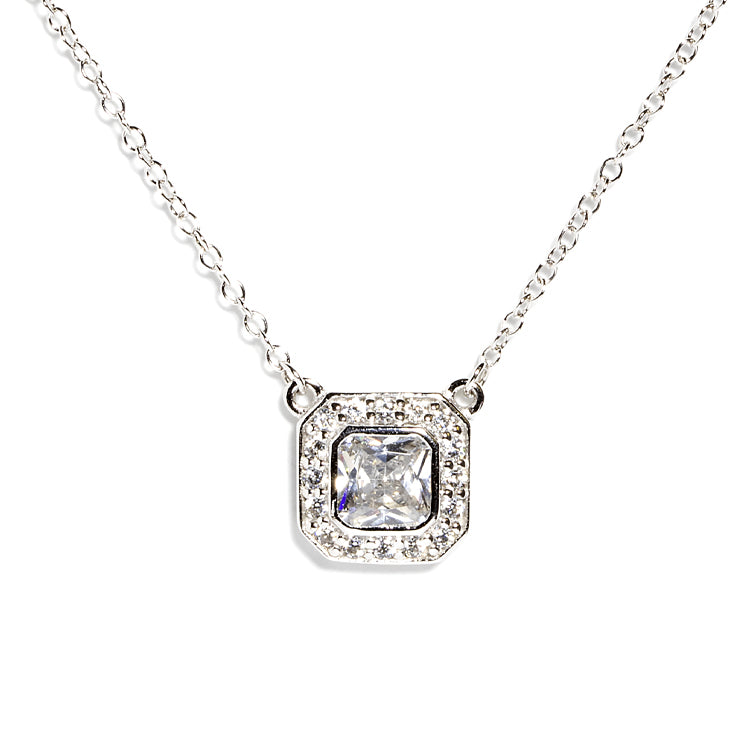 Cubic Zirconia Halo Pendant Necklace-Necklaces-Balara Jewelry