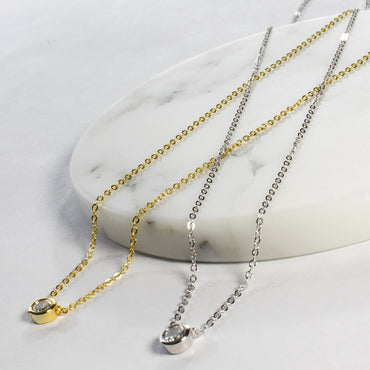 Bezel CZ Solitaire Necklace - Gold or Silver-Necklaces-Balara Jewelry