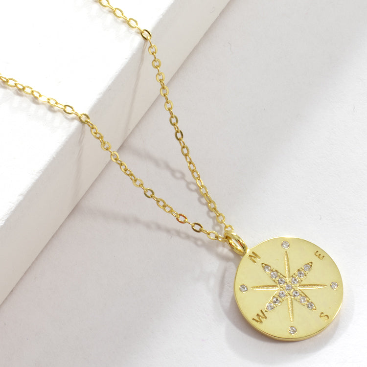 Sterling Silver CZ Compass Necklace-Necklaces-Balara Jewelry