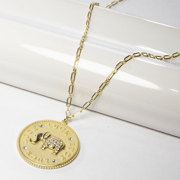 Lucky Elephant Coin Pendant Necklace-Necklaces-Balara Jewelry