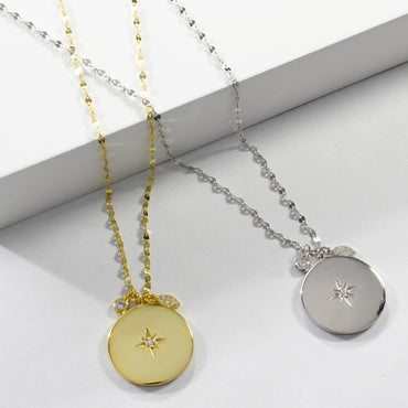 CZ Star Disc Necklace - Gold or Silver-Necklaces-Balara Jewelry