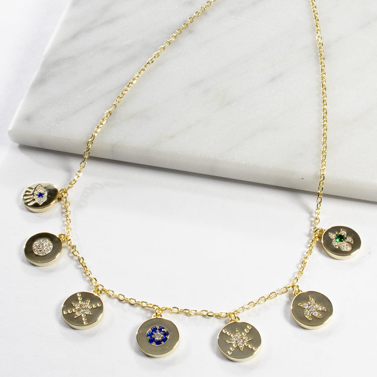 Guardian Eyes Disc Necklace-Necklaces-Balara Jewelry