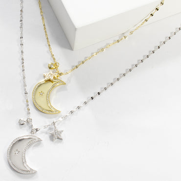 CZ Moon & Star Necklace - Gold or Silver-Necklaces-Balara Jewelry