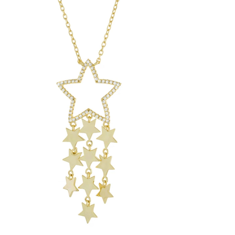 CZ Multi Shooting Star Necklace - Gold-Necklaces-Balara Jewelry