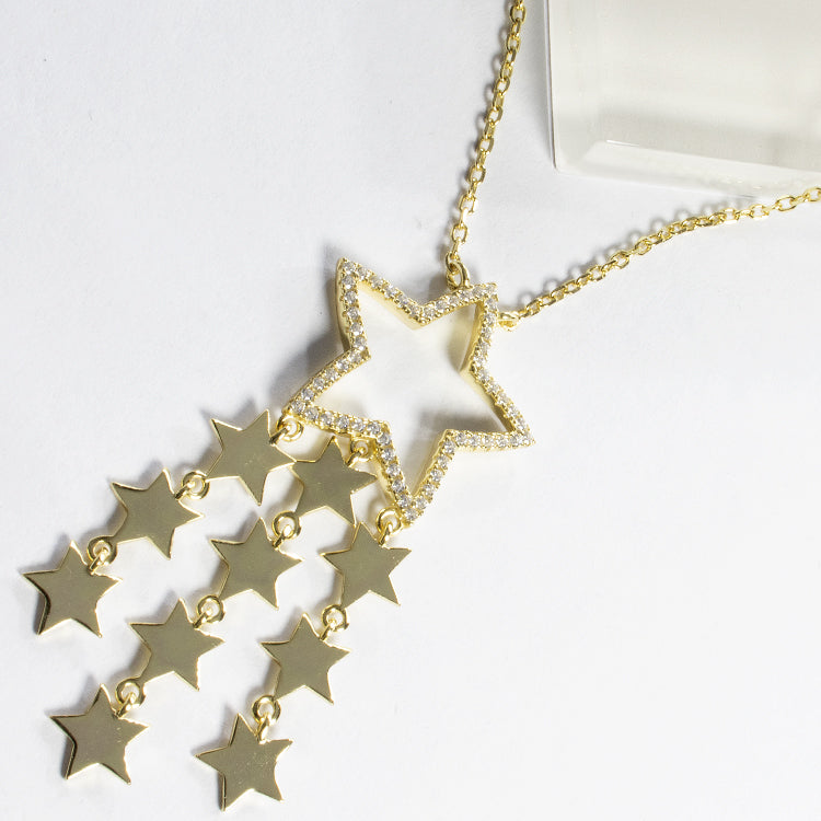 CZ Multi Shooting Star Necklace - Gold-Necklaces-Balara Jewelry