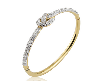 Fancy Pave CZ Knot Bangle Bracelet - Gold Or Silver