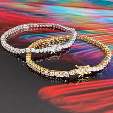 Square CZ Tennis Bracelet 3mm - Gold Or Silver