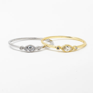 Tiny Oval Ornament CZ Ring - Gold or Silver-Rings-Balara Jewelry