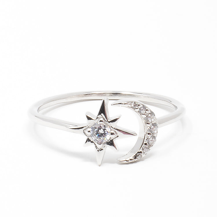 Moon and Star Ring - Gold or Silver-Rings-Balara Jewelry