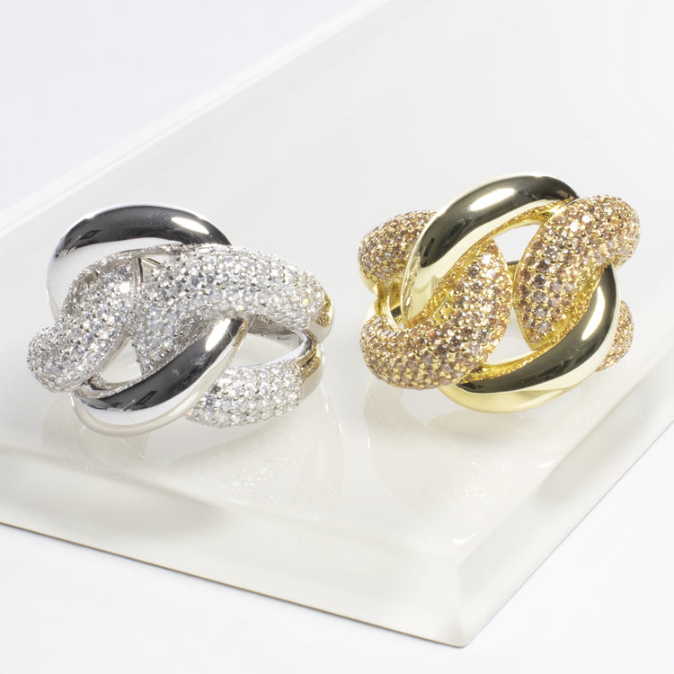 CZ Triple Link Ring - Gold or Silver-Rings-Balara Jewelry