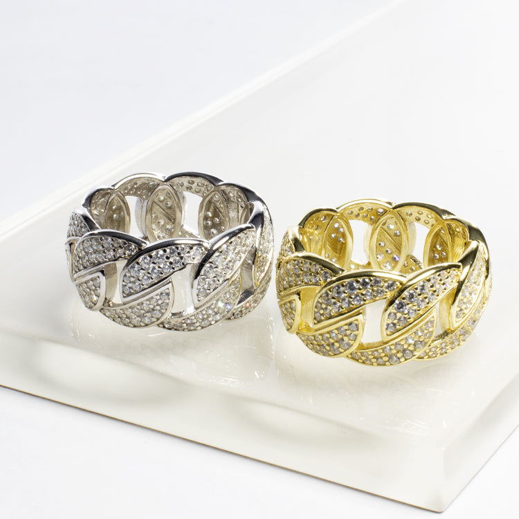 Fancy CZ Link Ring - Gold or Silver-Rings-Balara Jewelry