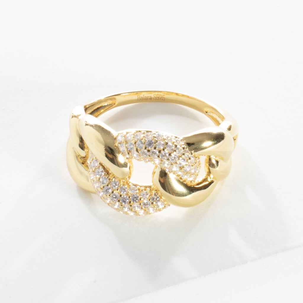 CZ Triple Link Chain Ring - Gold