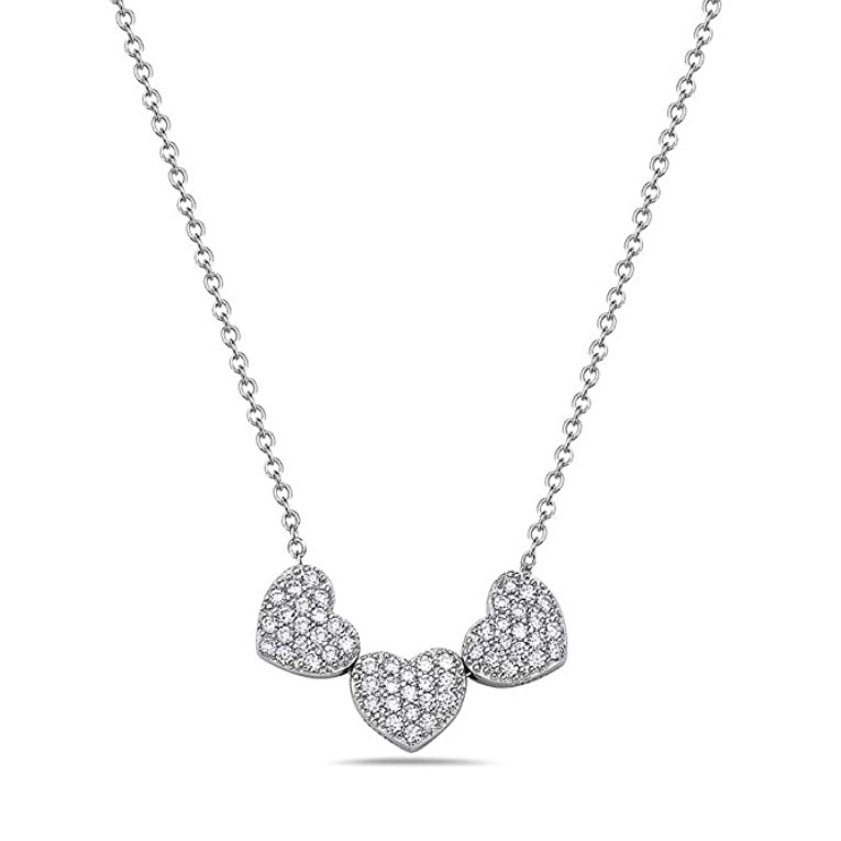 Triple CZ Heart Necklace - Gold or Silver