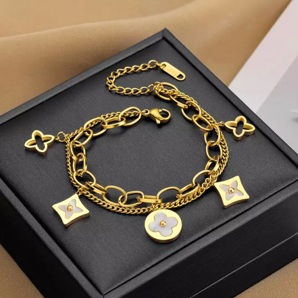 Clover, Black, 18k Gold, Plated, Bracelet