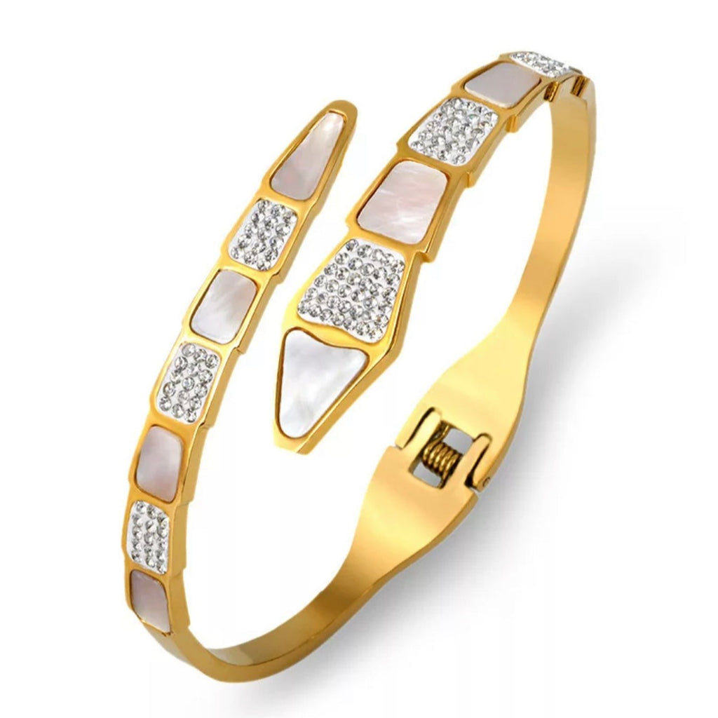 Designer Inspired CZ Snake Cuff Bracelet - Gold and Silver