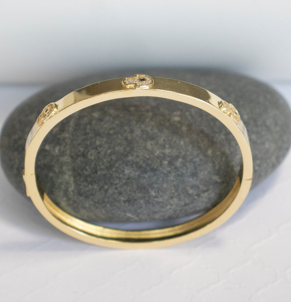 CZ Evil Eye Hamsa Bangle Bracelet - Gold and Silver