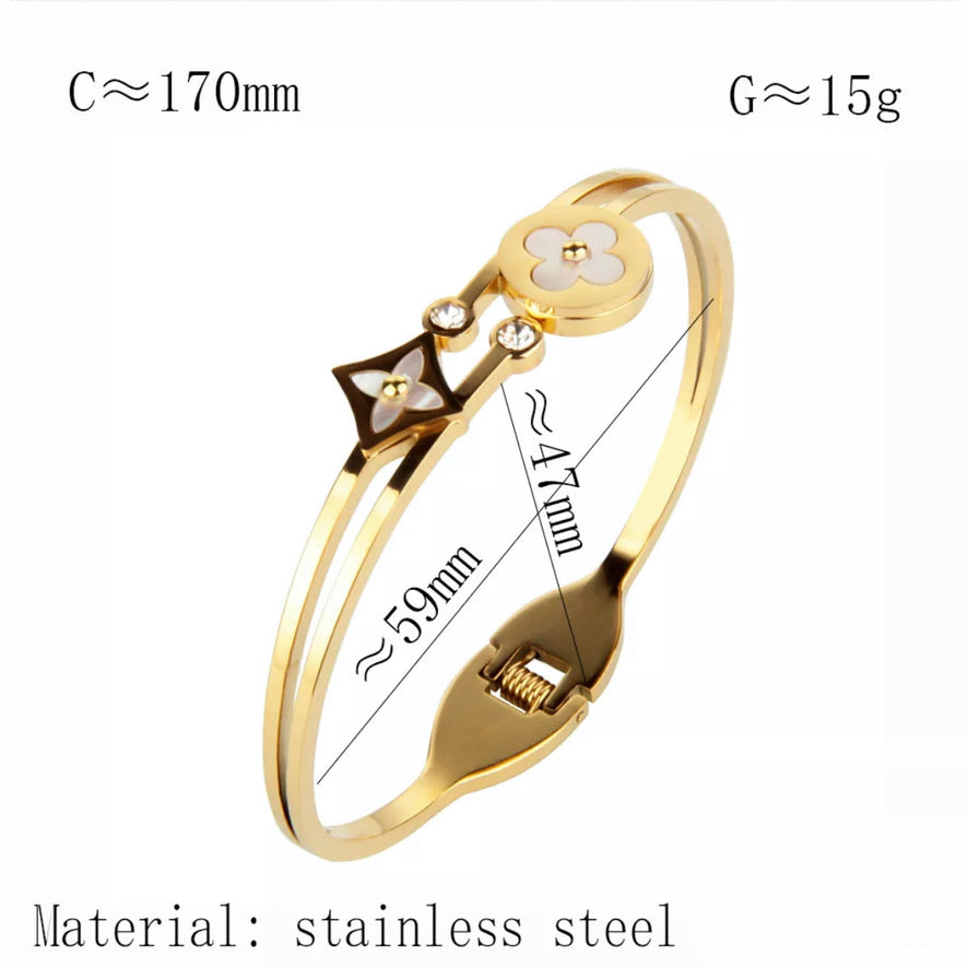 LV Fashion Bracelet Four-leaf Clover CNC Diamond Titanium Steel