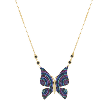 CZ Multicolor Butterfly Pendant Necklace