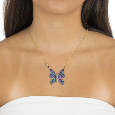 CZ Multicolor Butterfly Pendant Necklace