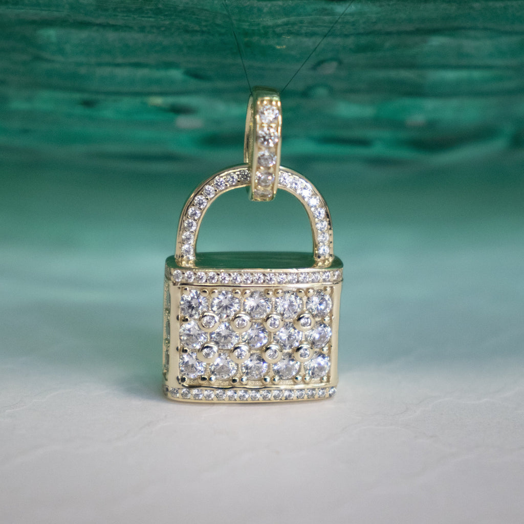 CZ Lock Charm Pendant - Gold or Silver