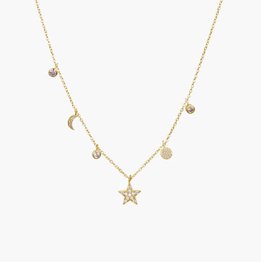 Bezel CZ Charm Choker - Gold or Silver