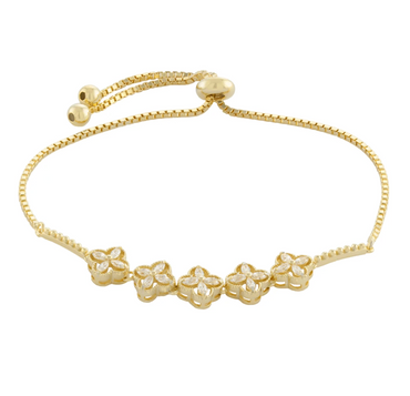 Romantic Flowers Adjustable CZ Bracelet - Gold or Silver-Bracelets-Balara Jewelry