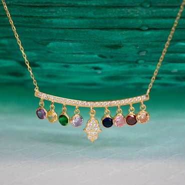 Dangling Bar CZ/Hamsa Necklace