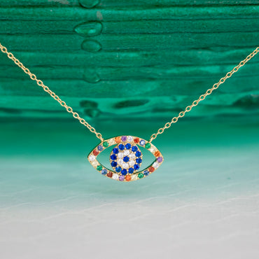 Multicolor Evil Eye Necklace - Gold